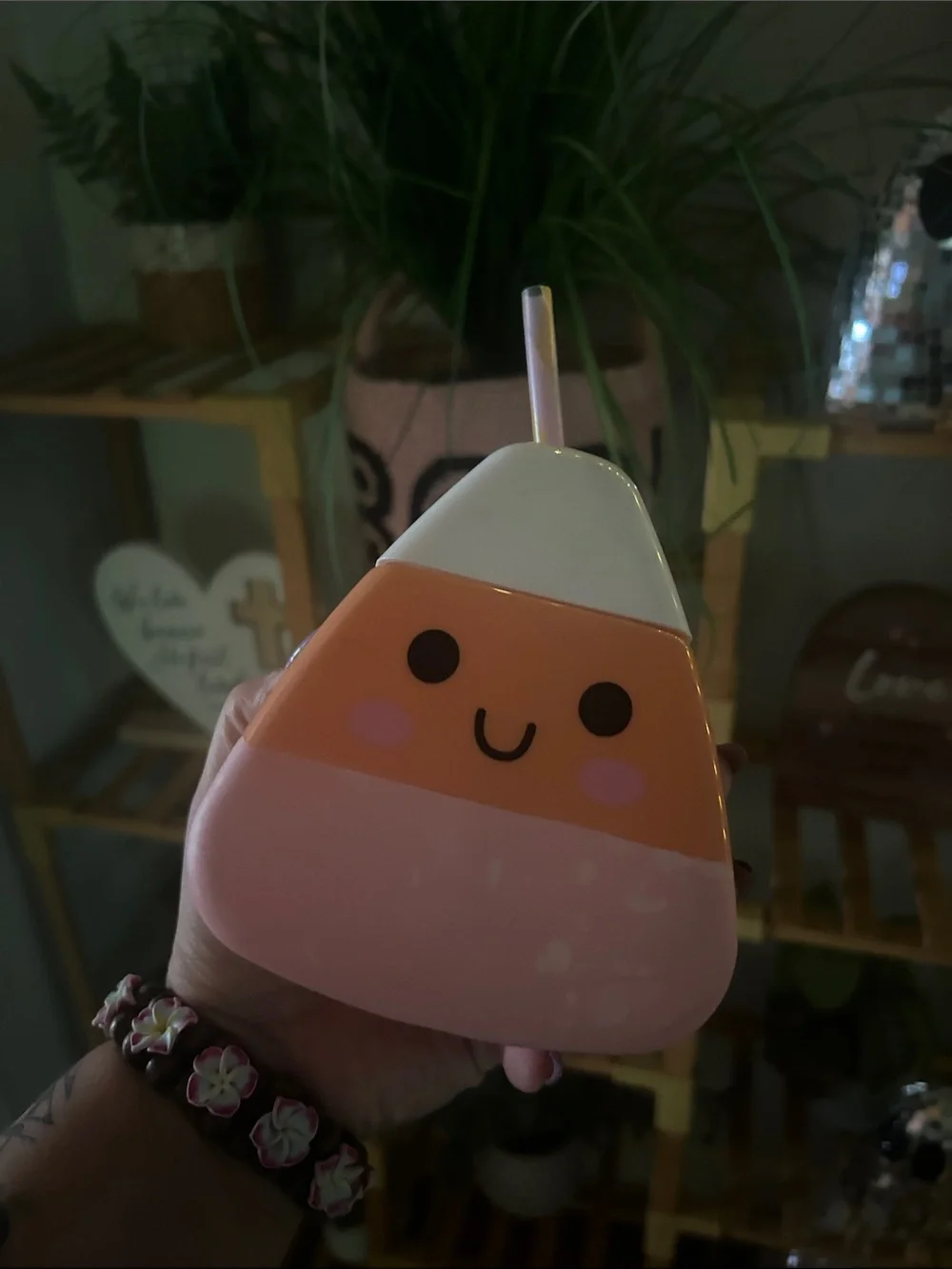 Kawaii Candy Corn Cup with Straw - Pink & Orange
